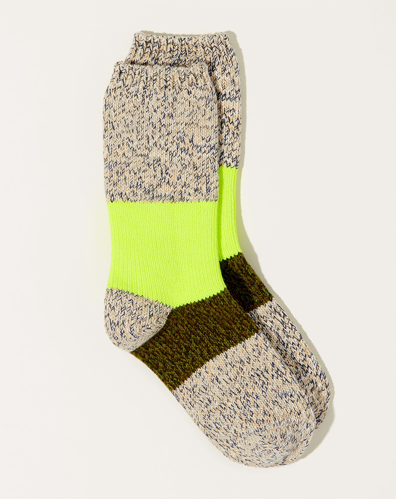 Kapital 56 Yarns Neon Line Gogh Socks in White and Khaki