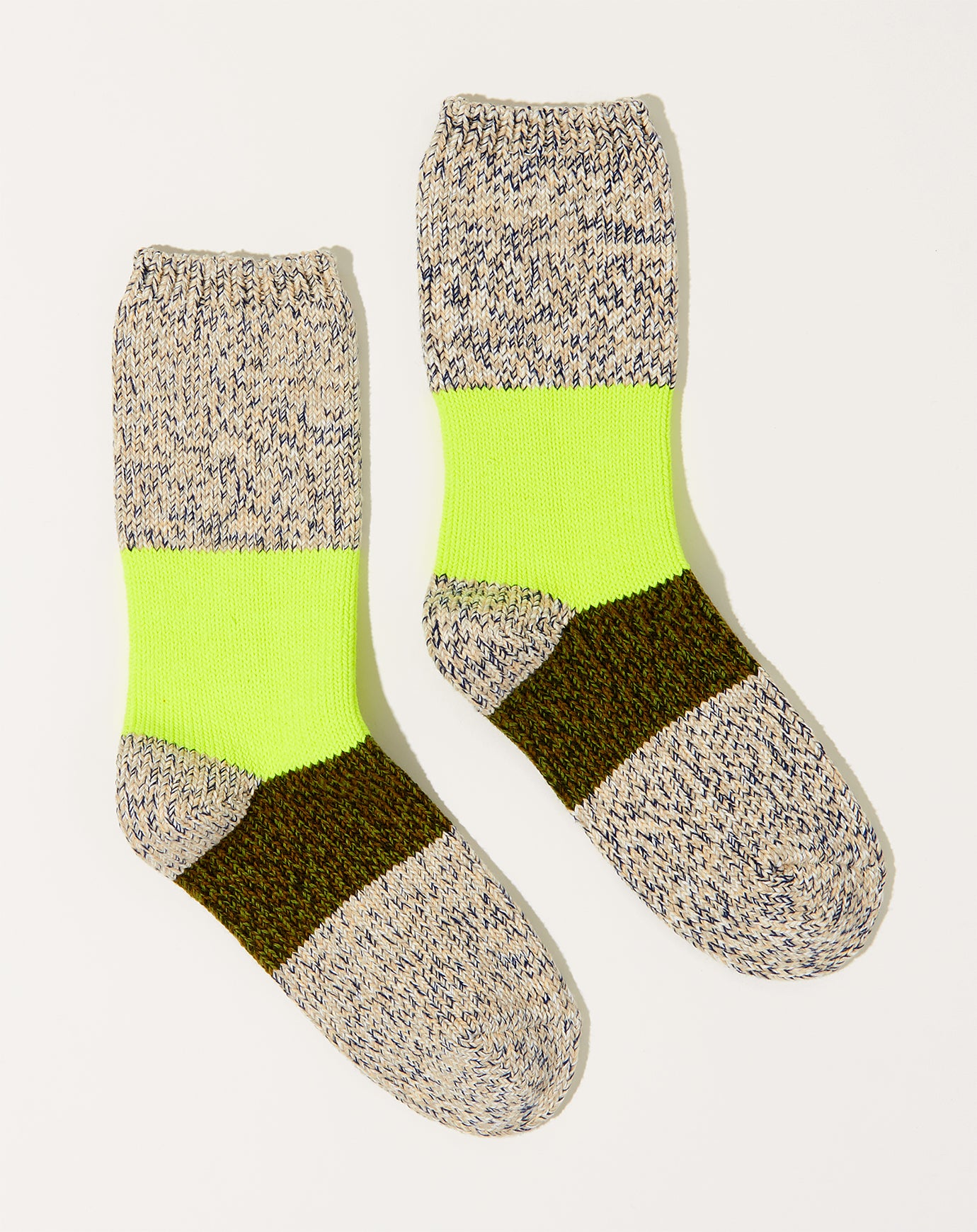 Kapital 56 Yarns Neon Line Gogh Socks in White and Khaki