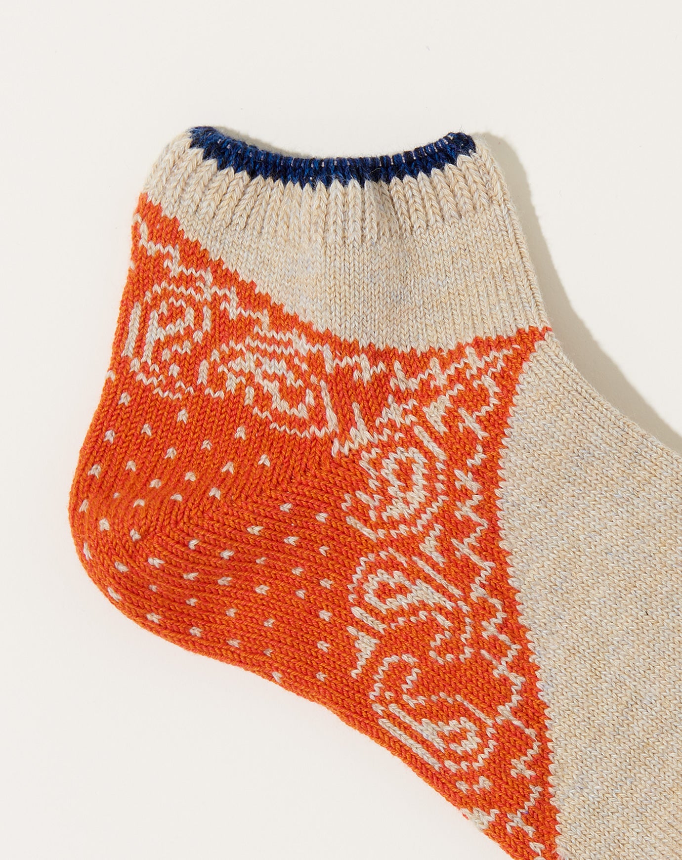 Kapital 96 Yarns Paisley Bandana Heel Ankle Socks in Ecru & Orange