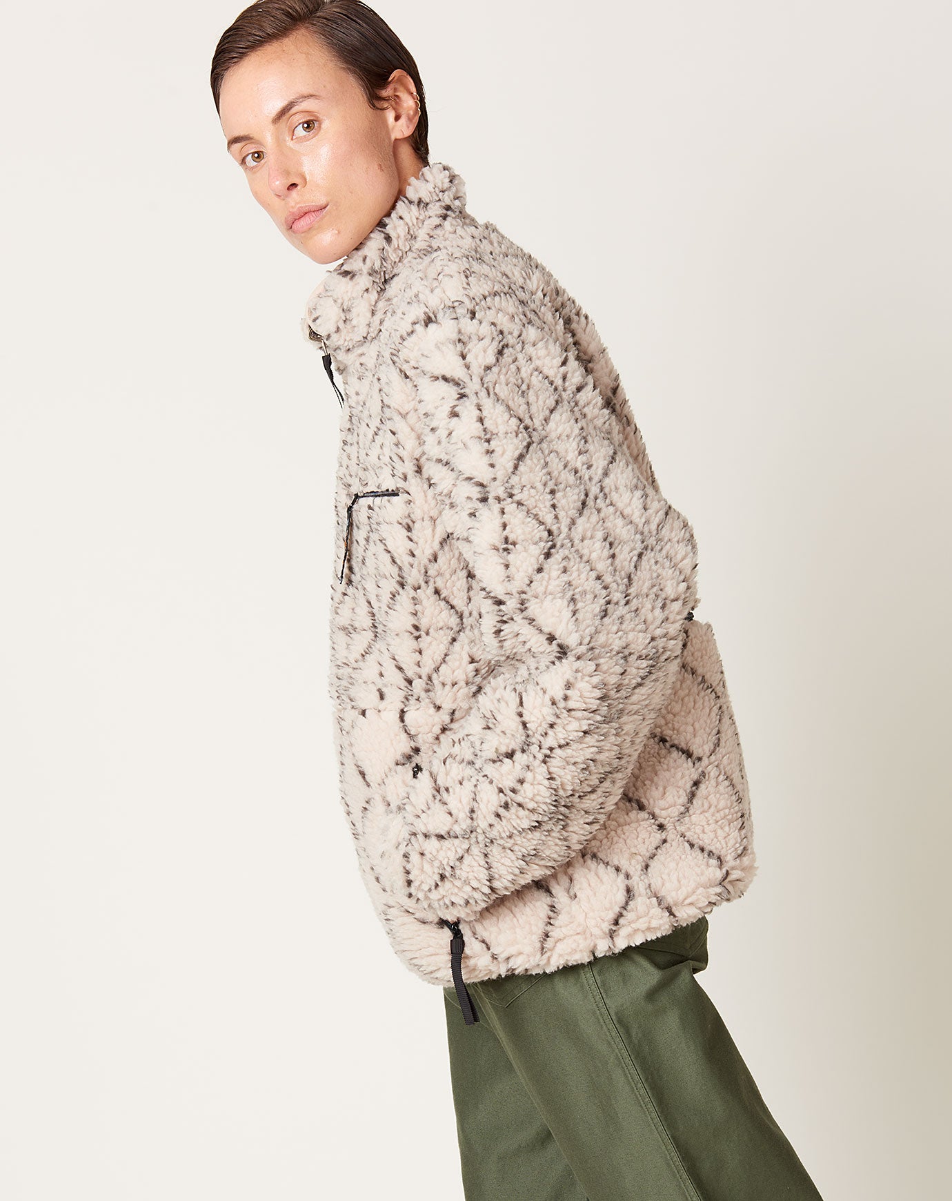 DO-GI SASHIKO BOA Fleece Reversible Blouson in Ecru