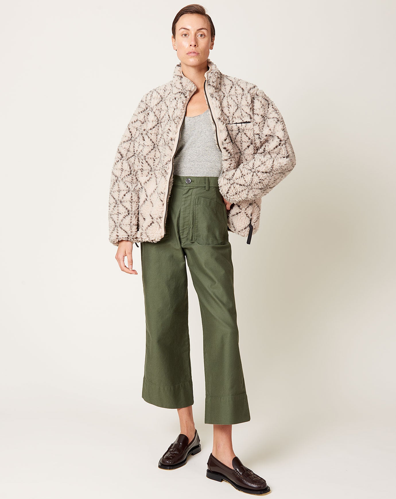 DO-GI SASHIKO BOA Fleece Reversible Blouson in Ecru