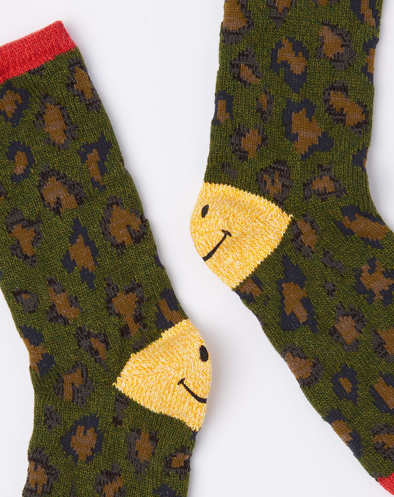 Leopard Smilie Socks - Green | KAPITAL | Peggs & Son.