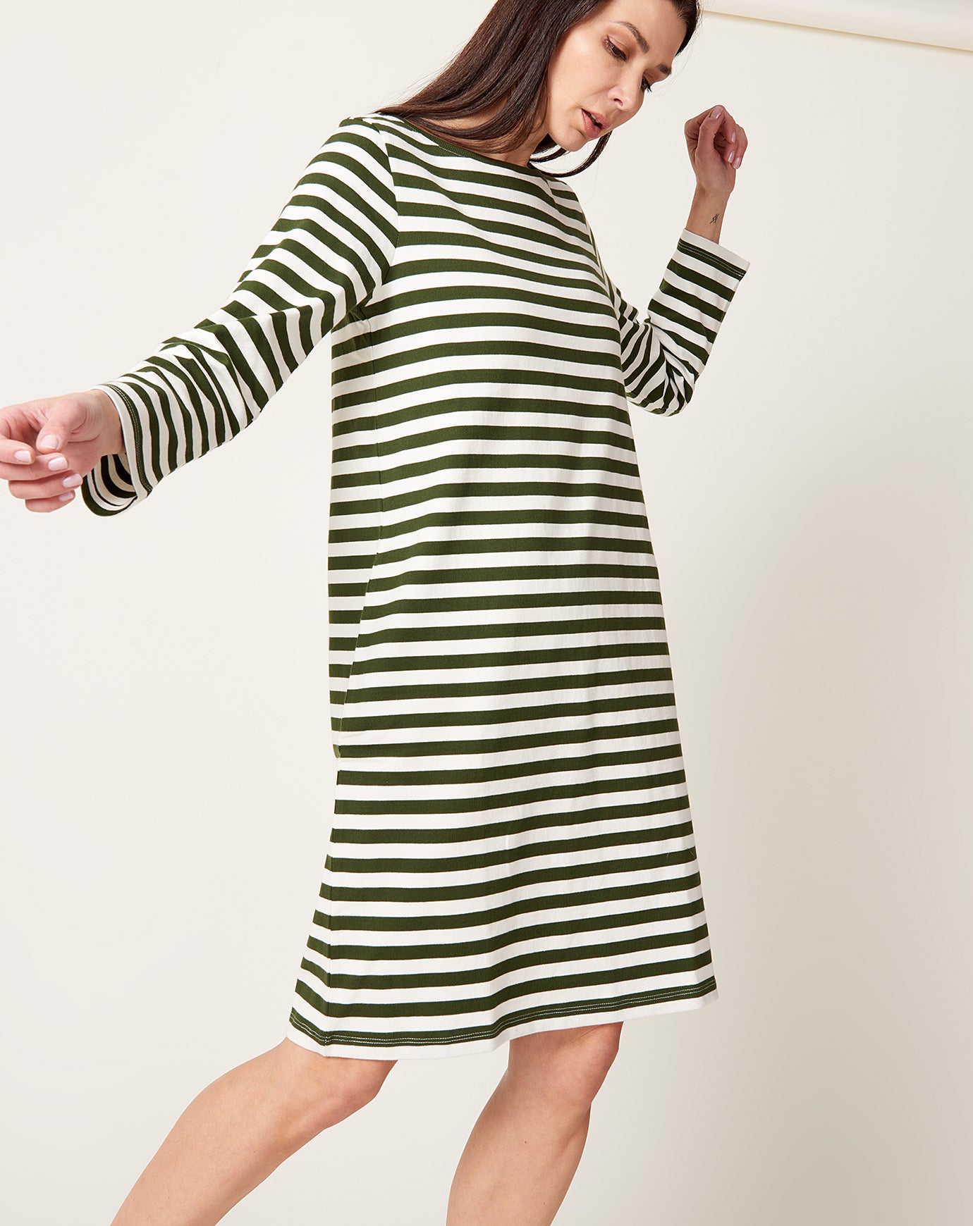 Kowtow Breton Dress in Deep Green Stripe
