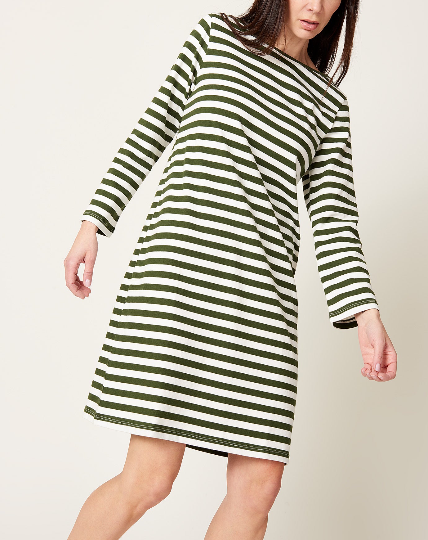 Kowtow Breton Dress in Deep Green Stripe