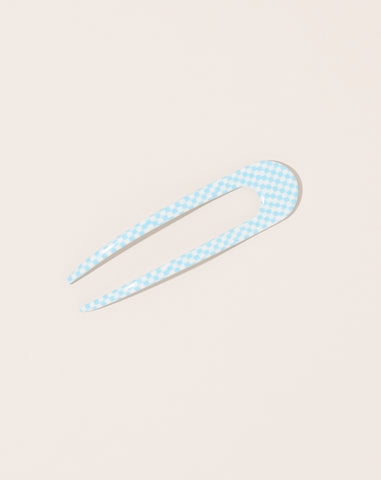 French Hair Pin in Blue Checker