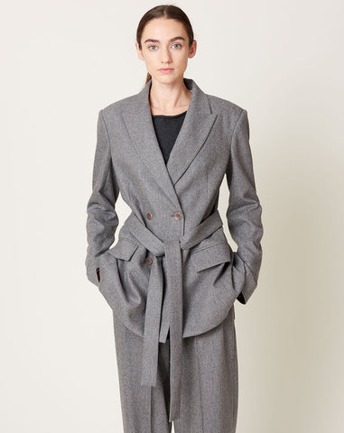Belted Double Breasted Blazer in Grey