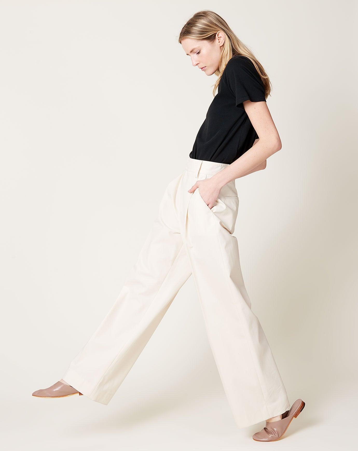 Maria McManus Mid Rise Pleat Front Pant in Ivory