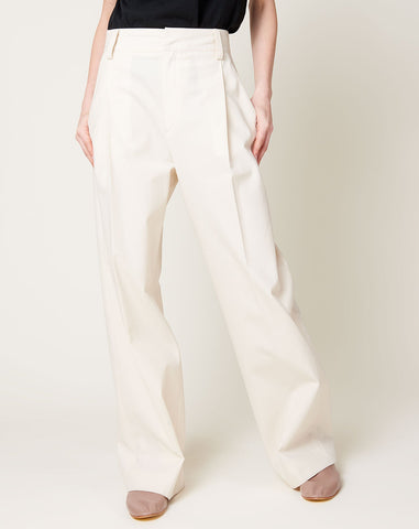 Mid Rise Pleat Front Pant in Ivory
