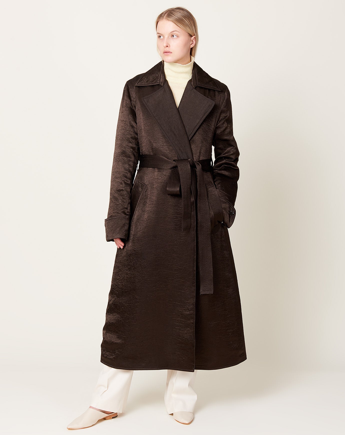 Maria McManus Quilted Trench Coat in Chocolate