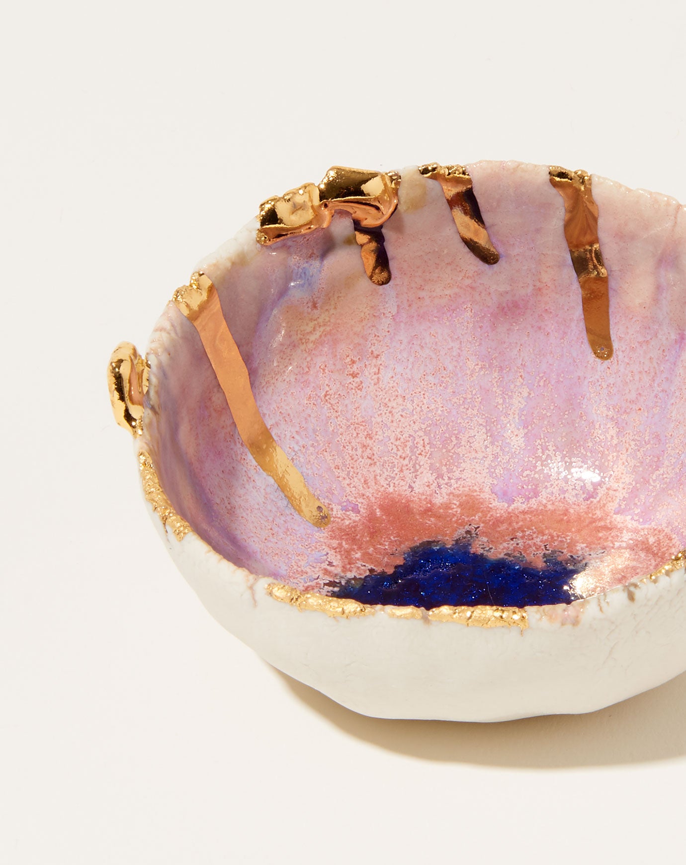 Minh Singer Porcelain Mini Iceland Dish in Pink Aurora with Gold Splatter