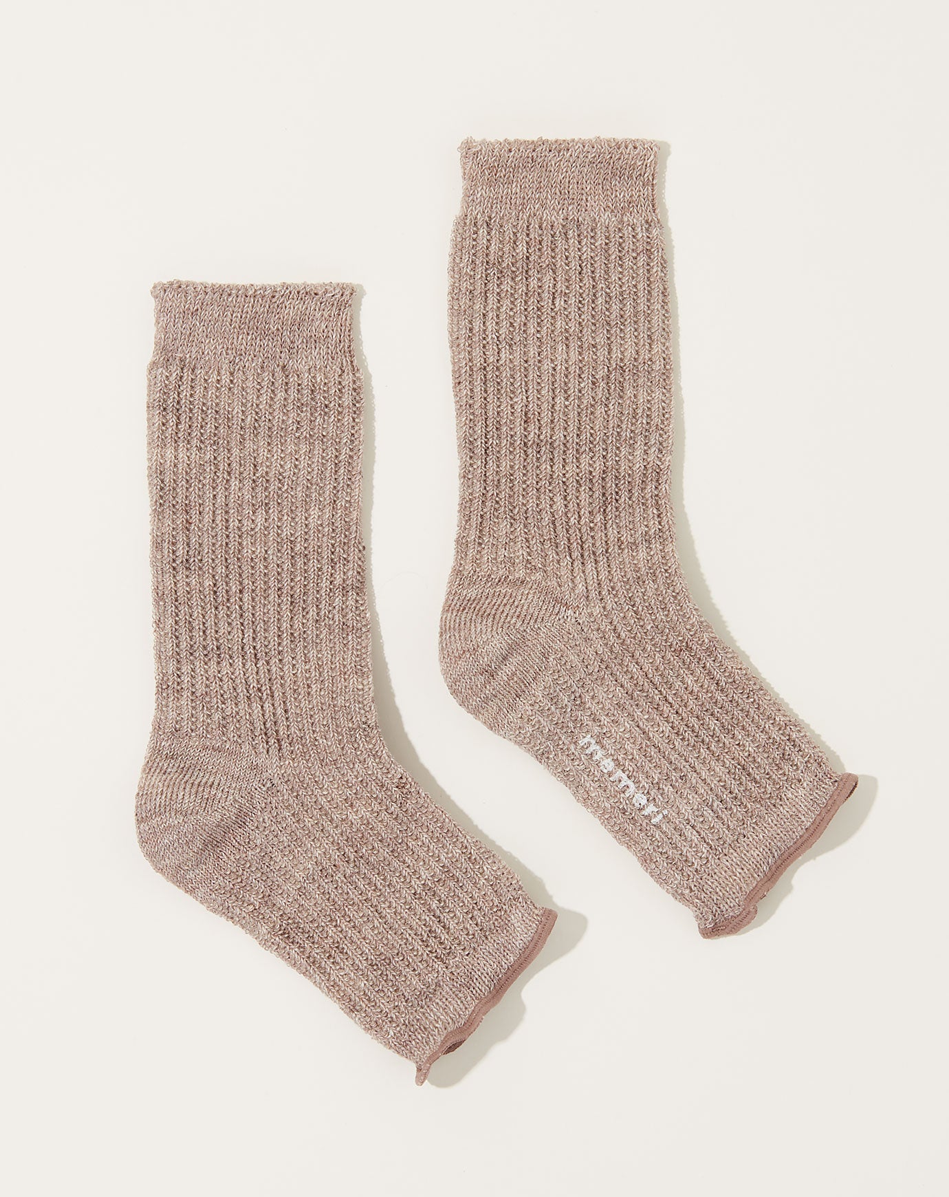 Nishiguchi Kutsushita Linen Sandal Socks in White Brown