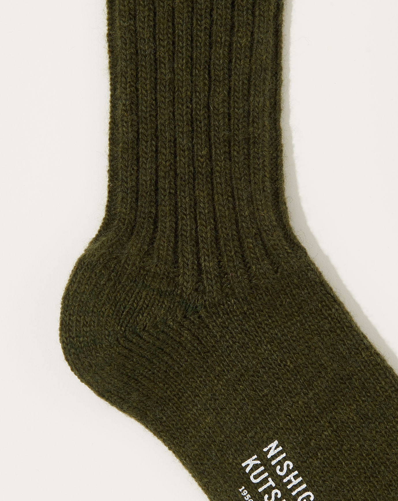 Nishiguchi Kutsushita Wool Ribbed Socks in Khaki