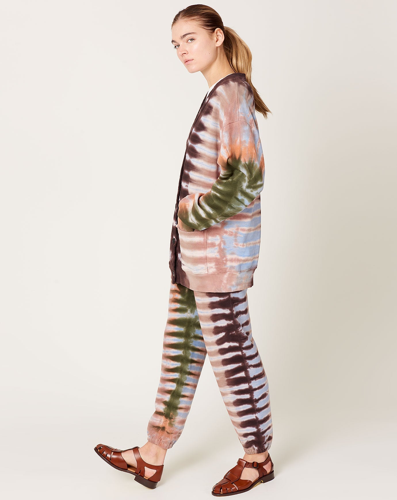Raquel Allegra Cardigan in Vertical Landscape Tie Dye