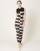 Raquel Allegra Column Dress in Black Check Tie Dye