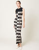 Raquel Allegra Column Dress in Black Check Tie Dye