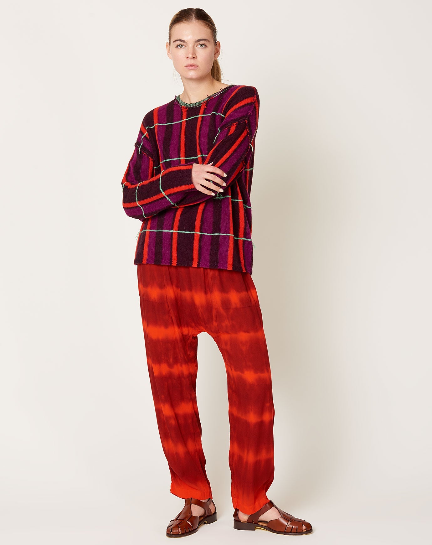 Raquel Allegra Sunday Pant in Fire and Stripes Tie Dye