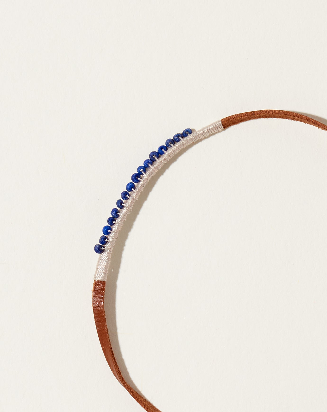 See Real Flowers Beige and Lapis Leather Bracelet