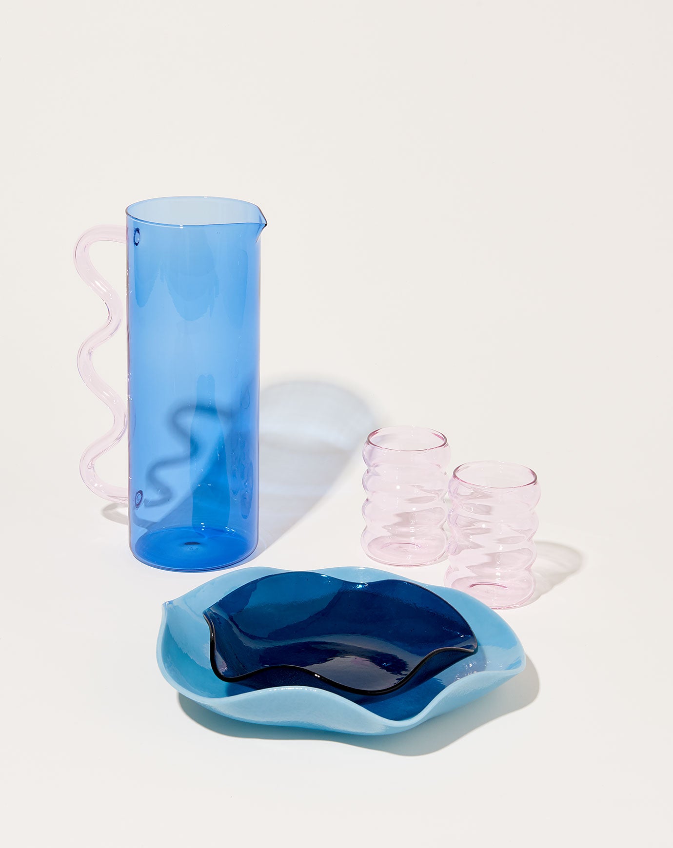 Sophie Lou Jacobsen Wave Pitcher in Blue with Pink