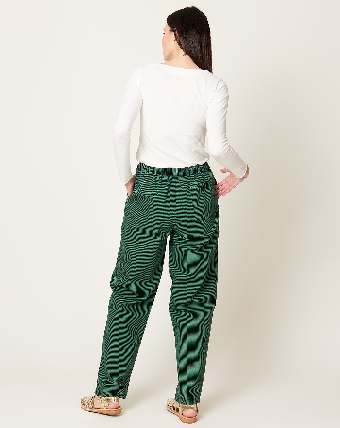 Sultan Wash Striped Butcher Baggy Pant in Faded Green
