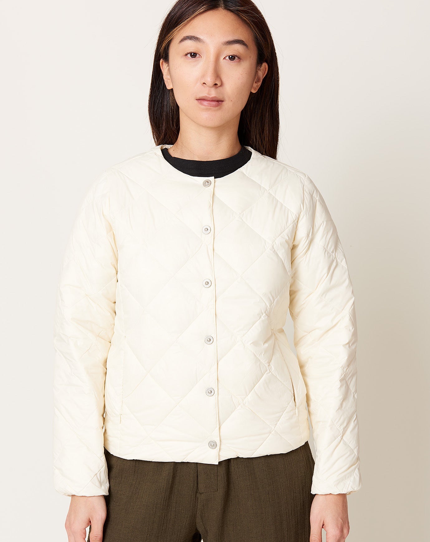 Taion Crewneck Down Jacket in Off White