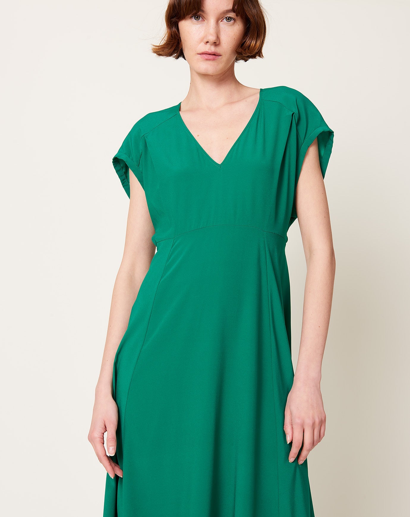 Zero + Maria Cornejo V-Neck Ama Dress in Emerald